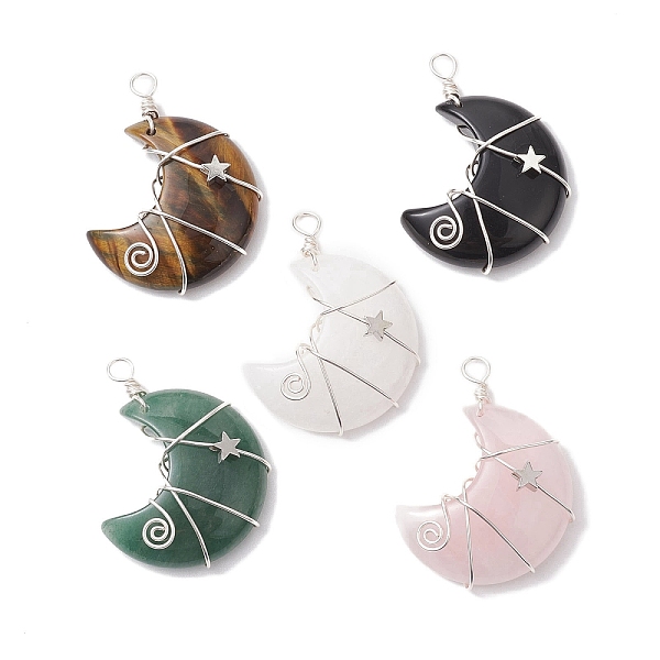 PandaHall Natural Mixed Stone Copper Wire Wrapped Pendants, Moon with Star Charms, Platinum, 44.5x35x11.5mm, Hole: 4mm Mixed Stone Moon
PandaHall Natural Mixed Stone Copper Wire Wrapped Pendants, Moon with Star Charms, Platinum, 44.5x35x11.5mm, Hole: 4mm Mixed Stone Moon