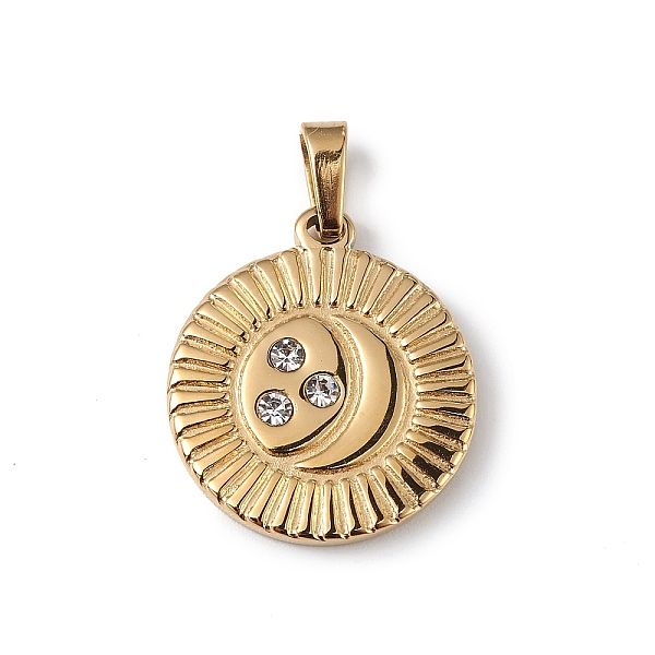 PandaHall Ion Plating(IP) 304 Stainless Steel with Crystal Rhinestone Pendants, Flat Round with Moon Charms, Golden, 16x14x2mm, Hole..., Clear
PandaHall Ion Plating(IP) 304 Stainless Steel with Crystal Rhinestone Pendants, Flat Round with Moon Charms, Golden, 16x14x2mm, Hole..., Clear
