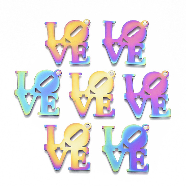 PandaHall Ion Plating(IP) 201 Stainless Steel Pendants, Etched Metal Embellishments, Word Love, Rainbow Color, 25x24x0.3mm, Hole: 1.8mm 201...
PandaHall Ion Plating(IP) 201 Stainless Steel Pendants, Etched Metal Embellishments, Word Love, Rainbow Color, 25x24x0.3mm, Hole: 1.8mm 201...