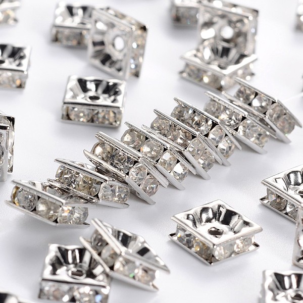 PandaHall Brass Rhinestone Spacer Beads, Grade A, Nickel Free, Platinum Metal Color, Square, Crystal, 8x8x4mm, Hole: 1mm Brass+Rhinestone..., Clear
PandaHall Brass Rhinestone Spacer Beads, Grade A, Nickel Free, Platinum Metal Color, Square, Crystal, 8x8x4mm, Hole: 1mm Brass+Rhinestone..., Clear