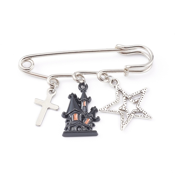 PandaHall Iron Safety Brooch for Halloween, with Alloy Enamel Pendants, Haunted House & Star, Black, Antique Silver, 38mm Iron
PandaHall Iron Safety Brooch for Halloween, with Alloy Enamel Pendants, Haunted House & Star, Black, Antique Silver, 38mm Iron
