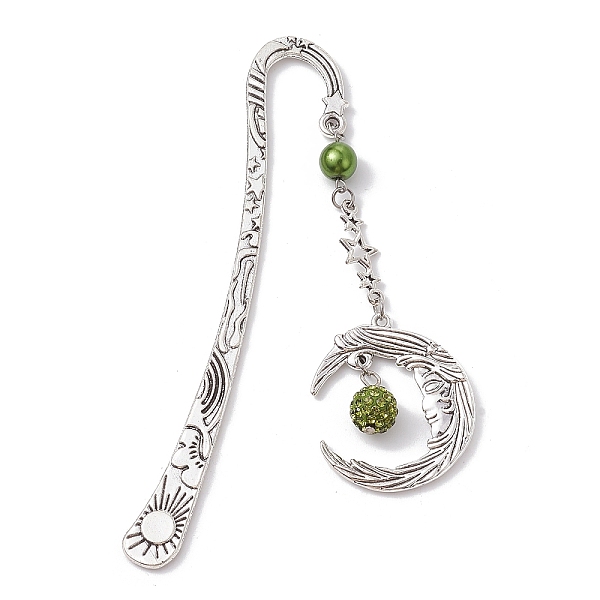PandaHall Alloy Moon Pendant Bookmark, Tibetan Style Alloy Hook Bookmarks, with Glass Pearl, Olive Drab, 112mm Alloy Moon
PandaHall Alloy Moon Pendant Bookmark, Tibetan Style Alloy Hook Bookmarks, with Glass Pearl, Olive Drab, 112mm Alloy Moon