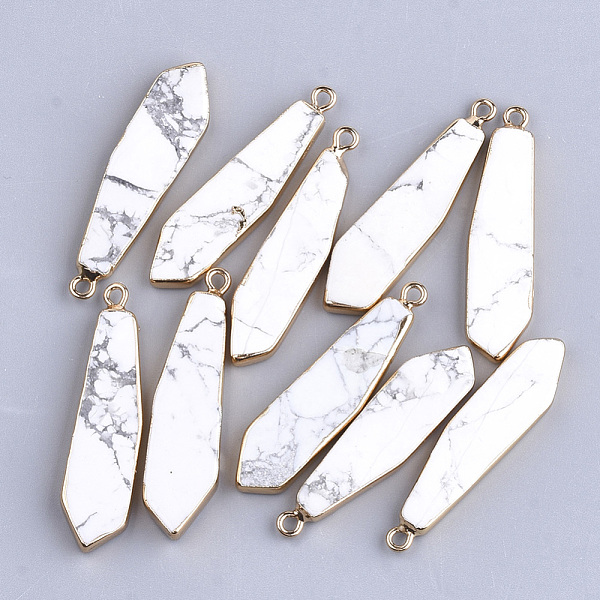 PandaHall Electroplate Natural Howlite Pendants, with Iron Findings, Sword, Golden, 42~43x10~11x4mm, Hole: 2mm Howlite Others
PandaHall Electroplate Natural Howlite Pendants, with Iron Findings, Sword, Golden, 42~43x10~11x4mm, Hole: 2mm Howlite Others