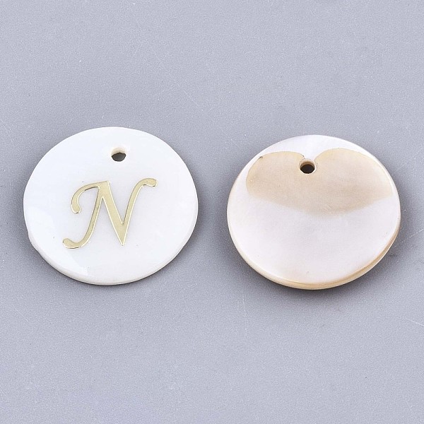 PandaHall Natural Freshwater Shell Pendants, with Golden Plated Brass Etched Metal Embellishments, Flat Round with Letter, Letter.N, 15x2mm...
PandaHall Natural Freshwater Shell Pendants, with Golden Plated Brass Etched Metal Embellishments, Flat Round with Letter, Letter.N, 15x2mm...
