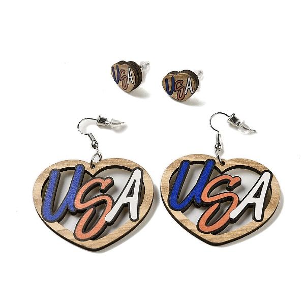 PandaHall Heart with Word USA Wood Studs & Dangle Earrings Set, 316 Steel Needle Jewelry for Women, Heart, 60x45.5mm Wood Heart
PandaHall Heart with Word USA Wood Studs & Dangle Earrings Set, 316 Steel Needle Jewelry for Women, Heart, 60x45.5mm Wood Heart