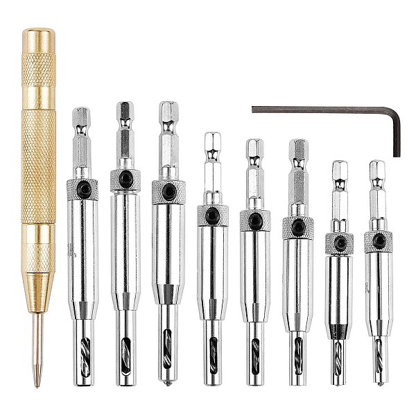 PandaHall Center Drill Bit Sets, with Automatic Center Punch, Self Centering Hinge Tapper Core Hole Puncher, Woodworking Tools, Stainless...
PandaHall Center Drill Bit Sets, with Automatic Center Punch, Self Centering Hinge Tapper Core Hole Puncher, Woodworking Tools, Stainless...
