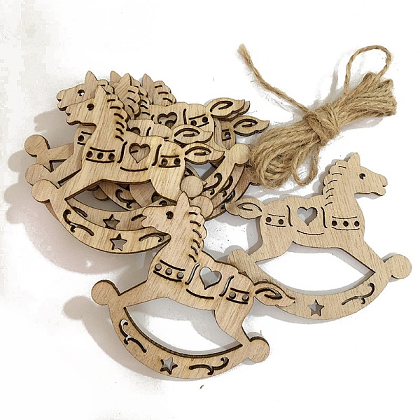 PandaHall Unfinished Wood Pendant Decorations, with Hemp Rope, for Christmas Ornaments, Rocking Horse, 6.3x7cm, 10pcs/bag Wood Horse Orange
PandaHall Unfinished Wood Pendant Decorations, with Hemp Rope, for Christmas Ornaments, Rocking Horse, 6.3x7cm, 10pcs/bag Wood Horse Orange