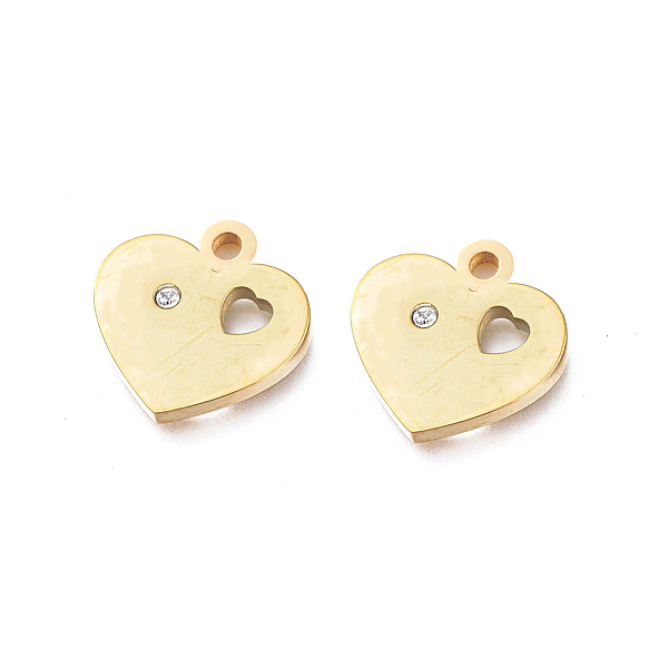 PandaHall Ion Plating(IP) 304 Stainless Steel Charms, Manual Polishing, with Crystal Rhinestone, Heart, for Valentine's day, Golden..., Clear
PandaHall Ion Plating(IP) 304 Stainless Steel Charms, Manual Polishing, with Crystal Rhinestone, Heart, for Valentine's day, Golden..., Clear