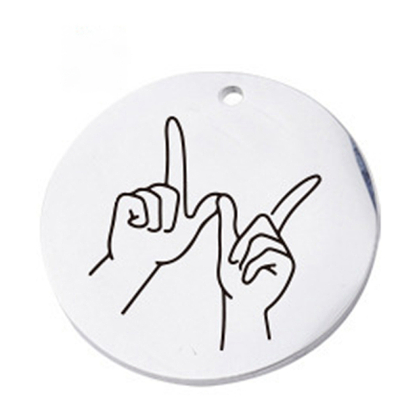 PandaHall 304 Stainless Steel Pendants, ASL Pendants, Flat Round with Gesture Language, Stainless Steel Color, Whatever, 25x2mm, Hole: 2mm...
PandaHall 304 Stainless Steel Pendants, ASL Pendants, Flat Round with Gesture Language, Stainless Steel Color, Whatever, 25x2mm, Hole: 2mm...