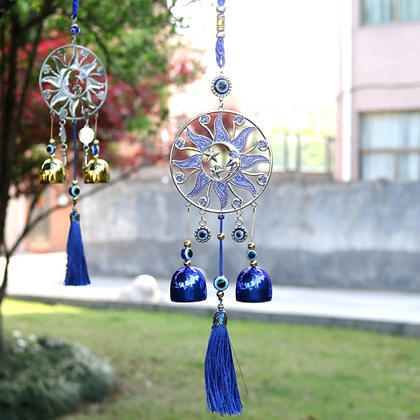 PandaHall Alloy Wind Chime, with Sun Evil Eye Wind Bells Hanging Decoration and Tassle, for Car Kitchen Home Garden Decor, Blue, 370mm Alloy...
PandaHall Alloy Wind Chime, with Sun Evil Eye Wind Bells Hanging Decoration and Tassle, for Car Kitchen Home Garden Decor, Blue, 370mm Alloy...