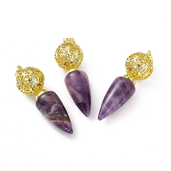 PandaHall Natural Amethyst Big Pendants, Cone Charms with Rack Plating Brass Hollow Ball, Golden, Cadmium Free & Lead Free, 57~58x17.5~18mm...
PandaHall Natural Amethyst Big Pendants, Cone Charms with Rack Plating Brass Hollow Ball, Golden, Cadmium Free & Lead Free, 57~58x17.5~18mm...