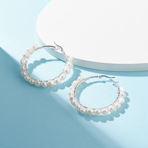 PandaHall Natural Pearl Wire Wrapped Beaded Hoop Earrings for Women, Silver, White, 52x55x8mm, Pin: 0.8mm Pearl Ring White
PandaHall Natural Pearl Wire Wrapped Beaded Hoop Earrings for Women, Silver, White, 52x55x8mm, Pin: 0.8mm Pearl Ring White