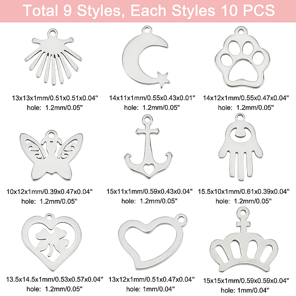 PandaHall DICOSMETIC 90Pcs 9 Style 304 Stainless Steel Charms, Laser Cut, Mixed Shapes, Mixed Color, 10~15.5x10~15x1mm, Hole: 1~1.2mm...
PandaHall DICOSMETIC 90Pcs 9 Style 304 Stainless Steel Charms, Laser Cut, Mixed Shapes, Mixed Color, 10~15.5x10~15x1mm, Hole: 1~1.2mm...