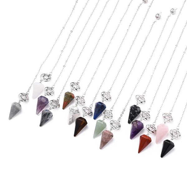 PandaHall Natural & Synthetic Mixed Gemstone Hexagonal Pointed Dowsing Pendulums, with Platinum Plated Brass Findings, Star of David & Cone...
PandaHall Natural & Synthetic Mixed Gemstone Hexagonal Pointed Dowsing Pendulums, with Platinum Plated Brass Findings, Star of David & Cone...