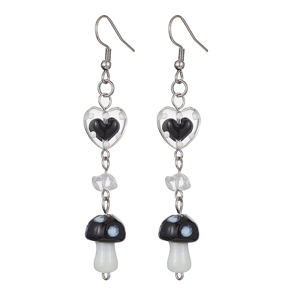 PandaHall Natural Quartz Crystal Chips Dangle Earrings, Mushroom & Heart Lampwork Long Drop Earrings with 304 Stainless Steel Pins..., Black
PandaHall Natural Quartz Crystal Chips Dangle Earrings, Mushroom & Heart Lampwork Long Drop Earrings with 304 Stainless Steel Pins..., Black