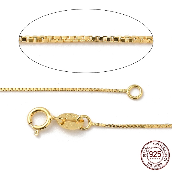 PandaHall 925 Sterling Silver Box Chain Necklaces, with Spring Ring Clasps, with 925 Stamp, Golden, 18 inch(45cm), 0.65mm Sterling Silver
PandaHall 925 Sterling Silver Box Chain Necklaces, with Spring Ring Clasps, with 925 Stamp, Golden, 18 inch(45cm), 0.65mm Sterling Silver