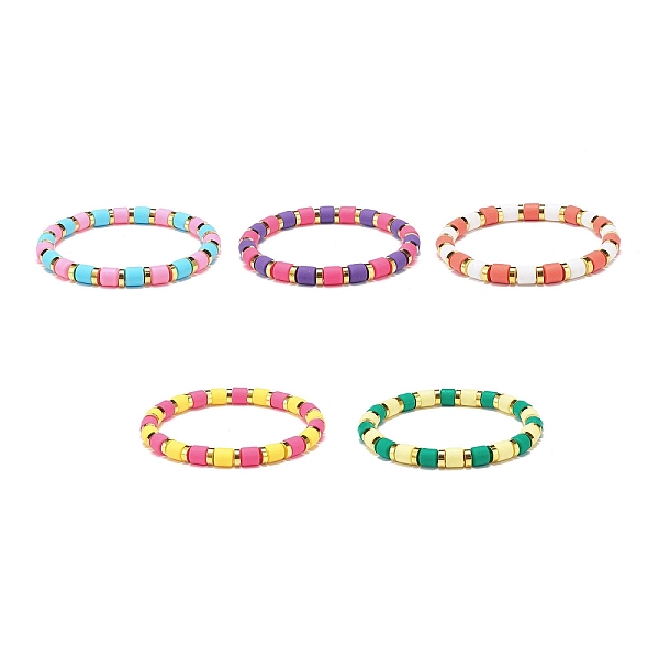 PandaHall 5Pcs 5 Colors Column Polymer Clay Stretch Beaded Bracelets, with Golden Plated Brass Beads, Mixed Color, Inner Diameter: 2 inch..., Multicolor
PandaHall 5Pcs 5 Colors Column Polymer Clay Stretch Beaded Bracelets, with Golden Plated Brass Beads, Mixed Color, Inner Diameter: 2 inch..., Multicolor