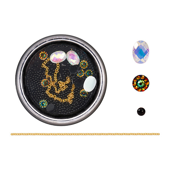 PandaHall Nail Art Decoration, with Iron Undrilled Micro Bead, Iron Chain and Resin Rhinestones, Black, 1~7x1~5x1~2mm, iron chain: 90~100mm...
PandaHall Nail Art Decoration, with Iron Undrilled Micro Bead, Iron Chain and Resin Rhinestones, Black, 1~7x1~5x1~2mm, iron chain: 90~100mm...