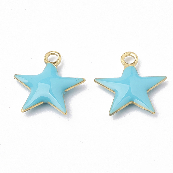 PandaHall Brass Charms, Enamelled Sequins, Raw(Unplated), Star, Cyan, 10.5x10x1.5mm, Hole: 1mm Brass+Enamel Star Cyan
PandaHall Brass Charms, Enamelled Sequins, Raw(Unplated), Star, Cyan, 10.5x10x1.5mm, Hole: 1mm Brass+Enamel Star Cyan