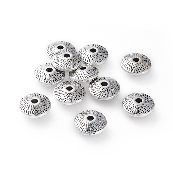 PandaHall Tibetan Silver Alloy Beads, Lead Free and Cadmium Free, Bicone, Antique Silver, about Round, 12mm in diameter, 4.5mm thick, hole...
PandaHall Tibetan Silver Alloy Beads, Lead Free and Cadmium Free, Bicone, Antique Silver, about Round, 12mm in diameter, 4.5mm thick, hole...