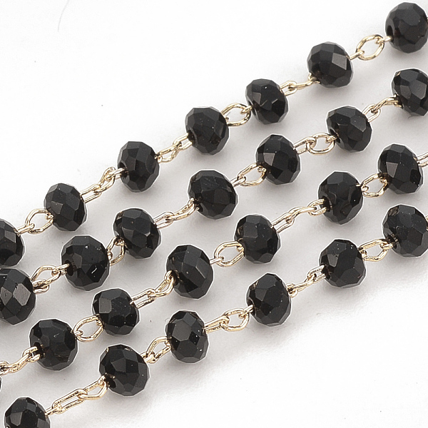 PandaHall Handmade Glass Beaded Chains, Soldered, with Brass Findings, Faceted, Rondelle, Black, Real 18K Gold Plated, 3mm Brass+Glass Black
PandaHall Handmade Glass Beaded Chains, Soldered, with Brass Findings, Faceted, Rondelle, Black, Real 18K Gold Plated, 3mm Brass+Glass Black