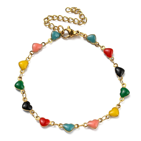 PandaHall Golden 304 Stainless Steel Heart Link Chain Bracelet with Enamel, Colorful, 6-7/8 inch(17.5cm) 304 Stainless Steel Heart
PandaHall Golden 304 Stainless Steel Heart Link Chain Bracelet with Enamel, Colorful, 6-7/8 inch(17.5cm) 304 Stainless Steel Heart