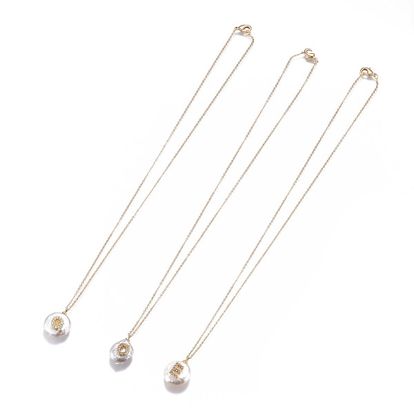 PandaHall Brass Initial Pendants Necklaces, with 304 Stainless Steel Findings, Cubic Zirconia and Natural Pearl, Nuggets with Letter, Golden...
PandaHall Brass Initial Pendants Necklaces, with 304 Stainless Steel Findings, Cubic Zirconia and Natural Pearl, Nuggets with Letter, Golden...