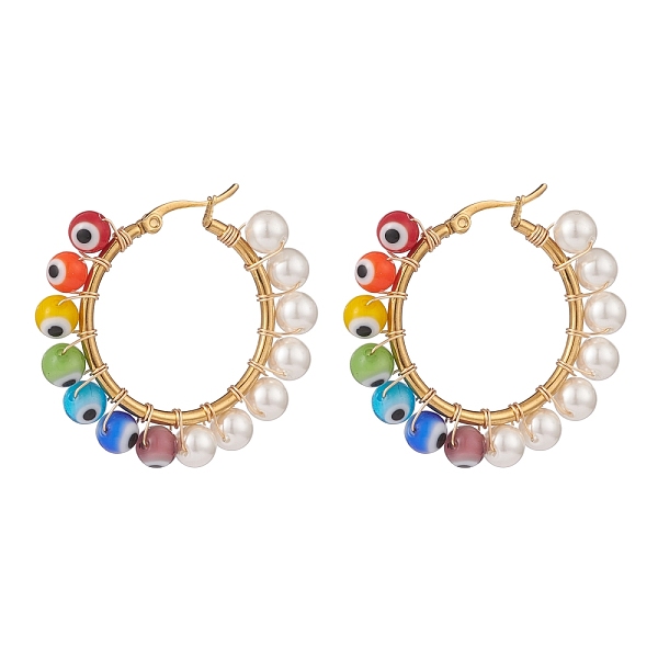PandaHall Shell Pearl & Evil Eye Lampwork Beaded Hoop Earrings, Gold Plated 304 Stainless Steel Wire Wrap Jewelry for Women, Colorful...
PandaHall Shell Pearl & Evil Eye Lampwork Beaded Hoop Earrings, Gold Plated 304 Stainless Steel Wire Wrap Jewelry for Women, Colorful...