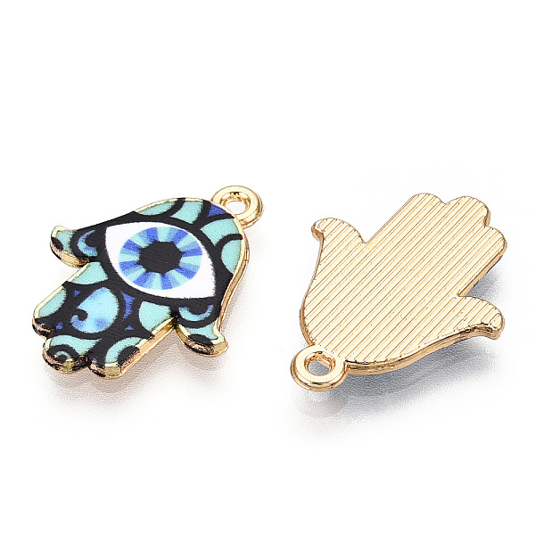 PandaHall Printed Light Gold Tone Alloy Pendants, Hamsa Hand with Eye Charms, Turquoise, 23x18x2mm, Hole: 1.4mm Alloy Hamsa Hand Green
PandaHall Printed Light Gold Tone Alloy Pendants, Hamsa Hand with Eye Charms, Turquoise, 23x18x2mm, Hole: 1.4mm Alloy Hamsa Hand Green