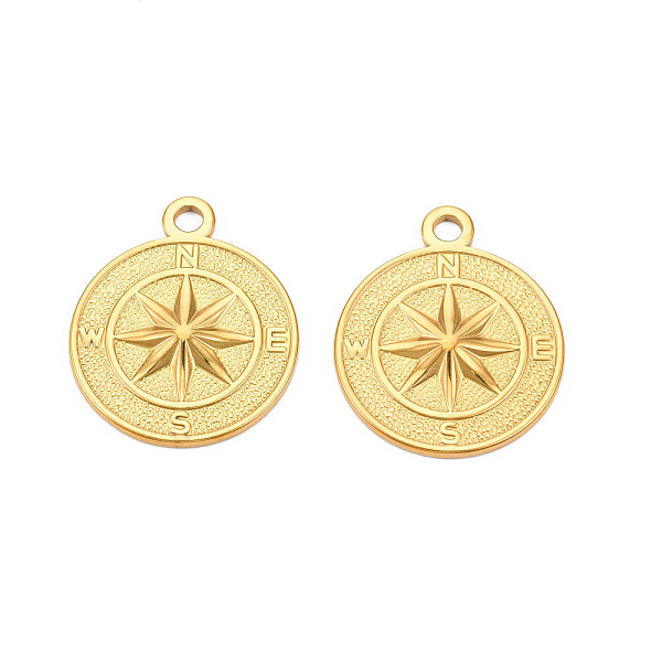 PandaHall Ion Plating(IP) 304 Stainless Steel Pendants, Flat Round with Compass, Nickel Free, Real 18K Gold Plated, 30x25.5x3mm, Hole: 3mm...
PandaHall Ion Plating(IP) 304 Stainless Steel Pendants, Flat Round with Compass, Nickel Free, Real 18K Gold Plated, 30x25.5x3mm, Hole: 3mm...