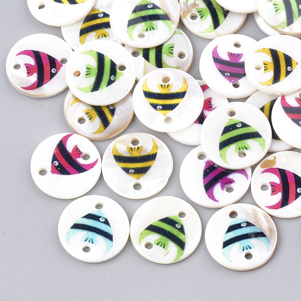 PandaHall Printed Freshwater Shell Links connectors, Flat Round with Fish, Mixed Color, 18x2~2.5mm, Hole: 1.6mm Shell Flat Round Multicolor
PandaHall Printed Freshwater Shell Links connectors, Flat Round with Fish, Mixed Color, 18x2~2.5mm, Hole: 1.6mm Shell Flat Round Multicolor