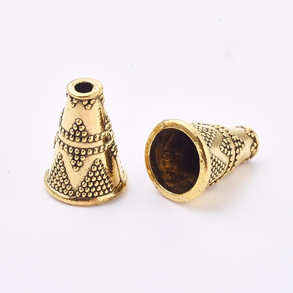PandaHall Tibetan Style Alloy Bead Cone, Bumpy, Apetalous, Antique Golden, 12x9mm, Hole: 1.6mm, Inner Diameter: 7mm Alloy
PandaHall Tibetan Style Alloy Bead Cone, Bumpy, Apetalous, Antique Golden, 12x9mm, Hole: 1.6mm, Inner Diameter: 7mm Alloy