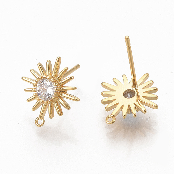 PandaHall Brass Clear Cubic Zirconia Stud Earring Findings, with Loop, Nickel Free, Sun, Real 18K Gold Plated, 12.5x11.5mm, Hole: 0.8mm, Pin...
PandaHall Brass Clear Cubic Zirconia Stud Earring Findings, with Loop, Nickel Free, Sun, Real 18K Gold Plated, 12.5x11.5mm, Hole: 0.8mm, Pin...