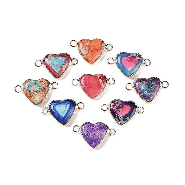 PandaHall Dyed Synthetic Imperial Jasper Connector Charms, Golden Plated Brass Heart Links, Mixed Color, 16x24~25x5mm, Hole: 2.5mm Imperial..., Multicolor
PandaHall Dyed Synthetic Imperial Jasper Connector Charms, Golden Plated Brass Heart Links, Mixed Color, 16x24~25x5mm, Hole: 2.5mm Imperial..., Multicolor