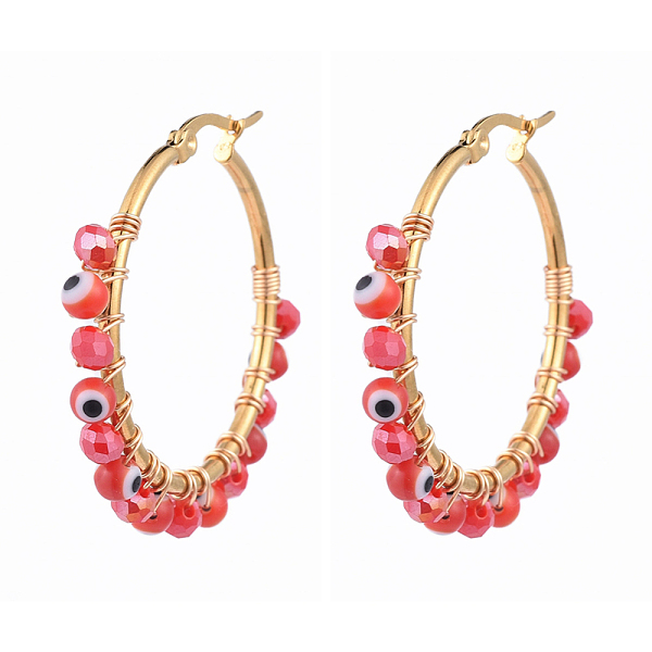 PandaHall Beaded Big Hoop Earrings, with Evil Eye Lampwork Beads, Glass Beads and Golden Plated 304 Stainless Steel Hoop Earrings, Red...
PandaHall Beaded Big Hoop Earrings, with Evil Eye Lampwork Beads, Glass Beads and Golden Plated 304 Stainless Steel Hoop Earrings, Red...