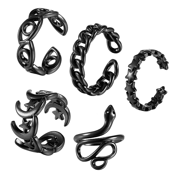 PandaHall 5Pcs 5 Style Spray Painted Brass Cuff Rings, Open Rings, Star & Evil Eye & Curb Chain & Moon & Star & Snake, Black, 16~19mm, Inner...
PandaHall 5Pcs 5 Style Spray Painted Brass Cuff Rings, Open Rings, Star & Evil Eye & Curb Chain & Moon & Star & Snake, Black, 16~19mm, Inner...