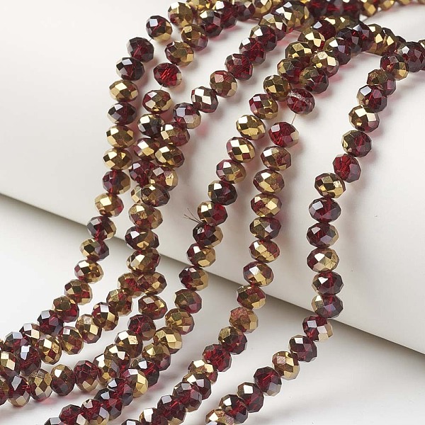 PandaHall Electroplate Transparent Glass Beads Strands, Half Golden Plated, Faceted, Rondelle, Dark Red, 4x3mm, Hole: 0.4mm, about...
PandaHall Electroplate Transparent Glass Beads Strands, Half Golden Plated, Faceted, Rondelle, Dark Red, 4x3mm, Hole: 0.4mm, about...
