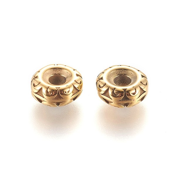 PandaHall 304 Stainless Steel Spacer Beads, Ion Plating (IP), Rondelle, Golden, 9.5x4mm, Hole: 3mm 304 Stainless Steel Rondelle
PandaHall 304 Stainless Steel Spacer Beads, Ion Plating (IP), Rondelle, Golden, 9.5x4mm, Hole: 3mm 304 Stainless Steel Rondelle