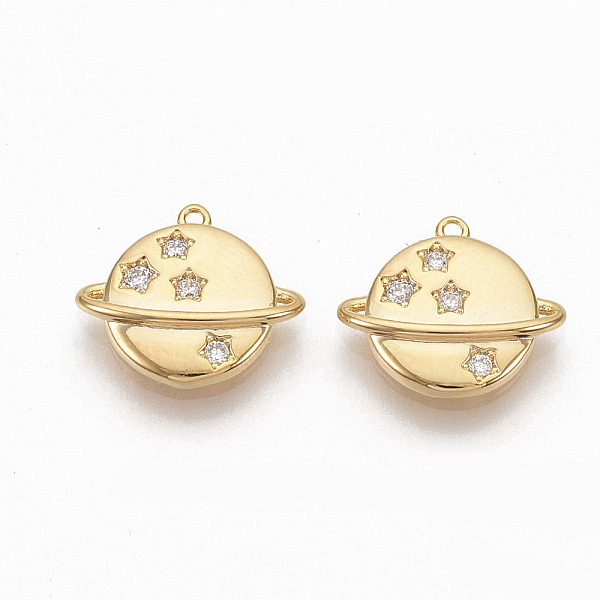 PandaHall Brass Micro Pave Clear Cubic Zirconia Charms, for DIY Jewelry Making, Nickel Free, Planet, Real 18K Gold Plated, 10.5x12x2mm, Hole...
PandaHall Brass Micro Pave Clear Cubic Zirconia Charms, for DIY Jewelry Making, Nickel Free, Planet, Real 18K Gold Plated, 10.5x12x2mm, Hole...