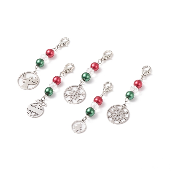 PandaHall Christmas Glass Beaded Pendant Decorations, with Alloy Lobster Claw Clasps & 201 Stainless Steel Pendants, Flat Round with...
PandaHall Christmas Glass Beaded Pendant Decorations, with Alloy Lobster Claw Clasps & 201 Stainless Steel Pendants, Flat Round with...
