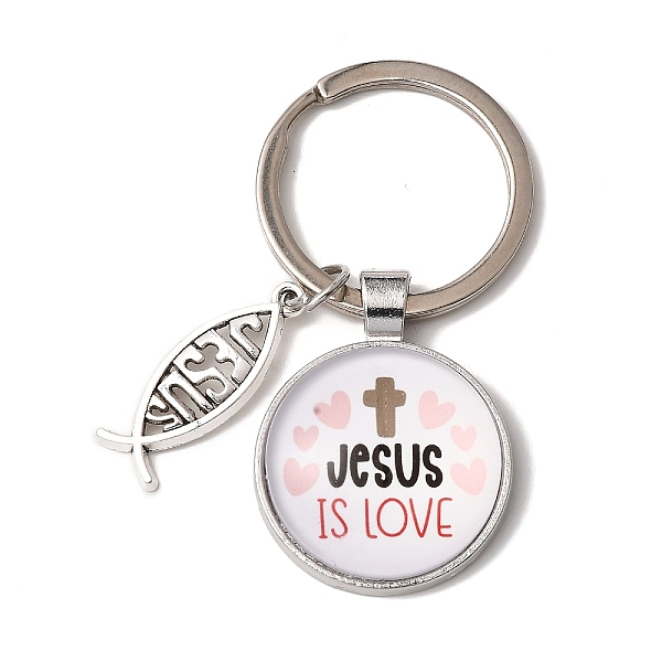 PandaHall I Love Jesus Symbol Glass Pendant Keychain with Alloy Jesus Fish Charm, with Iron Findings, Half Round, Misty Rose, 6.2cm Glass...
PandaHall I Love Jesus Symbol Glass Pendant Keychain with Alloy Jesus Fish Charm, with Iron Findings, Half Round, Misty Rose, 6.2cm Glass...