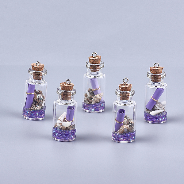 PandaHall Glass Wishing Bottle Pendant Decorations, with Resin & Paper & Shell, with Cork Stopper and Iron Findings, Medium Purple...
PandaHall Glass Wishing Bottle Pendant Decorations, with Resin & Paper & Shell, with Cork Stopper and Iron Findings, Medium Purple...
