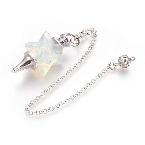 PandaHall Opalite Dowsing Pendulums, with Platinum Tone Brass Findings, Merkaba Star, 235mm, Hole: 2mm Opalite Merkaba Star Clear
PandaHall Opalite Dowsing Pendulums, with Platinum Tone Brass Findings, Merkaba Star, 235mm, Hole: 2mm Opalite Merkaba Star Clear