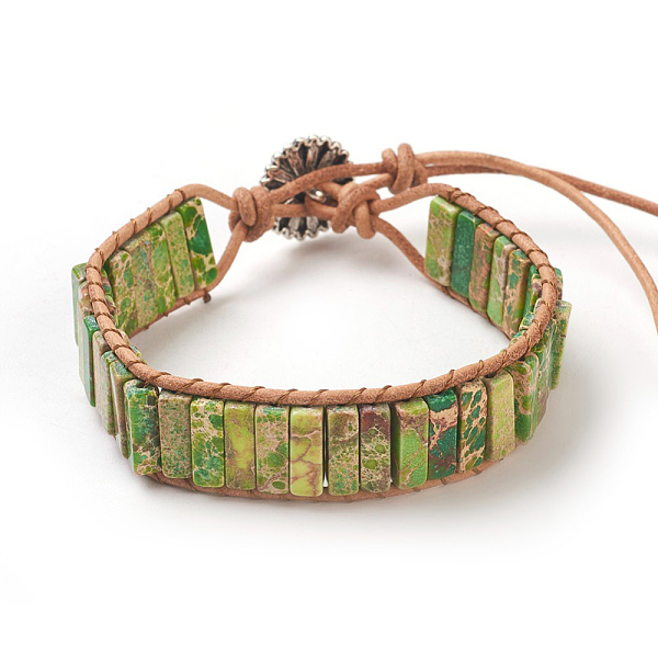 PandaHall Natural Regalite/Imperial Jasper/Sea Sediment Jasper Cord Beaded Bracelets, with Leather Cord and Alloy Clasps, Dyed, Flower..., Green
PandaHall Natural Regalite/Imperial Jasper/Sea Sediment Jasper Cord Beaded Bracelets, with Leather Cord and Alloy Clasps, Dyed, Flower..., Green