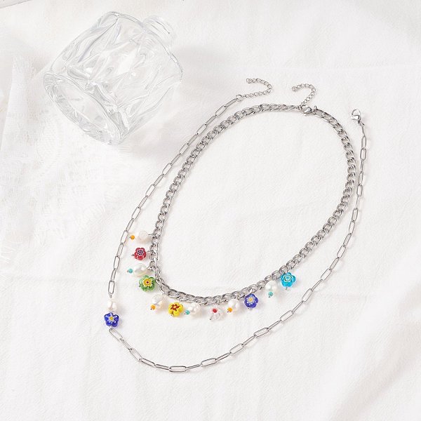 PandaHall Natural Pearl & Millefiori Flower Coin Glass Beaded Charm Necklaces Set for Girl Women, Cuban Link Chain & Paperclip Chain...
PandaHall Natural Pearl & Millefiori Flower Coin Glass Beaded Charm Necklaces Set for Girl Women, Cuban Link Chain & Paperclip Chain...