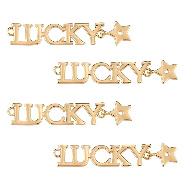 PandaHall Rack Plating Brass Connector Charms, Nickel Free, Lucky with Star, Real 18K Gold Plated, 44mm, Hole: 1.6mm, 4pcs/box Brass Word
PandaHall Rack Plating Brass Connector Charms, Nickel Free, Lucky with Star, Real 18K Gold Plated, 44mm, Hole: 1.6mm, 4pcs/box Brass Word