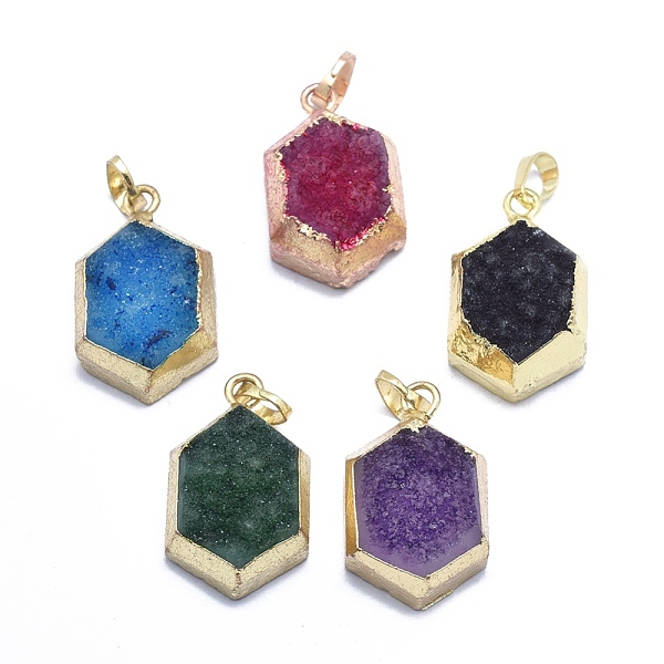 PandaHall Natural Druzy Agate Pendants, Edge Golden Plated, with Golden Tone Brass Finding, Hexagon, Dyed & Heated, Mixed Color..., Multicolor
PandaHall Natural Druzy Agate Pendants, Edge Golden Plated, with Golden Tone Brass Finding, Hexagon, Dyed & Heated, Mixed Color..., Multicolor