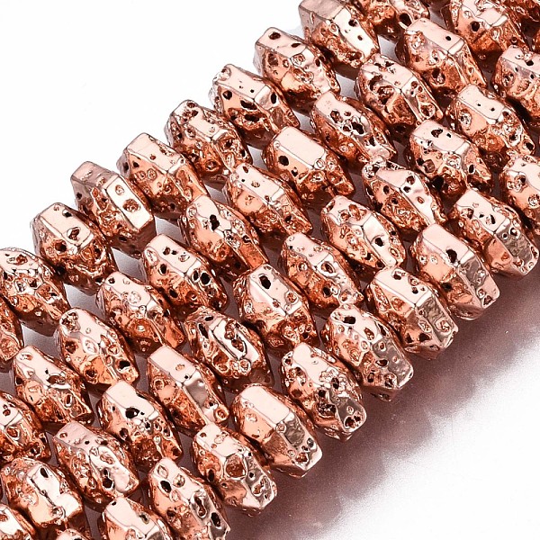 PandaHall Electroplated Natural Lava Rock Beads Strands, Hexagon, Bumpy, Rose Gold Plated, 6.5x7.5x4mm, Hole: 1.2mm, about 105pcs/strand...
PandaHall Electroplated Natural Lava Rock Beads Strands, Hexagon, Bumpy, Rose Gold Plated, 6.5x7.5x4mm, Hole: 1.2mm, about 105pcs/strand...