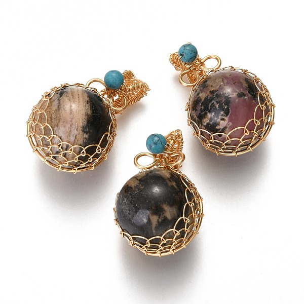 PandaHall Natural Rhodonite & Turquoise Pendants, with Golden Brass Findings, Round, 26.5~28x17~17.5x16.5mm, Hole: 3~5X2.5~3.5mm Rhodonite...
PandaHall Natural Rhodonite & Turquoise Pendants, with Golden Brass Findings, Round, 26.5~28x17~17.5x16.5mm, Hole: 3~5X2.5~3.5mm Rhodonite...