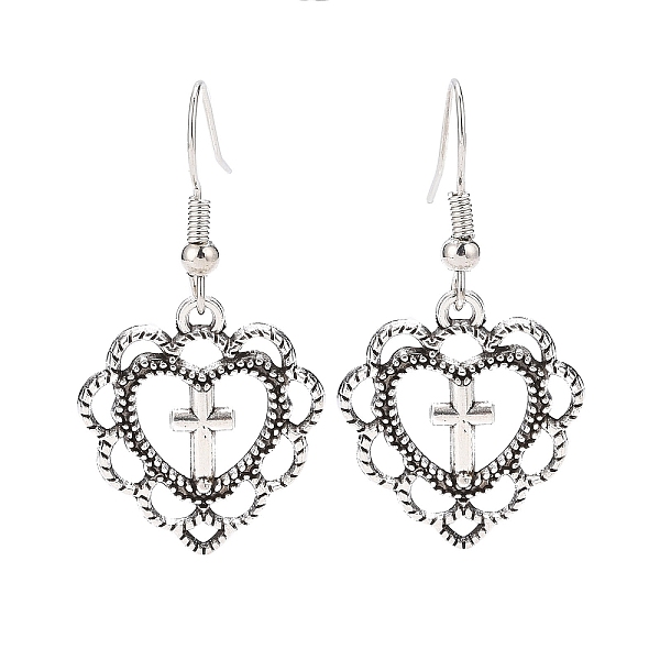PandaHall Alloy Heart with Cross Dangle Earrings for Women, Antique Silver, 38mm, Pin: 0.6mm Alloy
PandaHall Alloy Heart with Cross Dangle Earrings for Women, Antique Silver, 38mm, Pin: 0.6mm Alloy